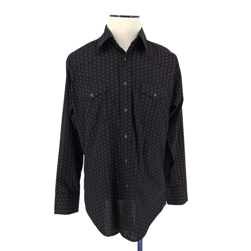 Wrangler Western Shirt Black Diamond Long Sleeve Pearl Snap Button Collar Large